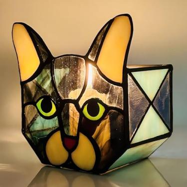 Imagem de Entlityful Castiçais para gatos de vitral, vaso de gato preto, vaso de cacto preto engraçado, decoração de recipiente de vidro, porta-lápis para mesa, vasos de plantio com orifícios de drenagem
