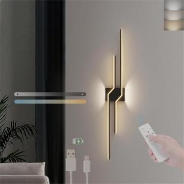 Imagem de Lâmpada de parede LED 3 modos de cores regulável 5%-100% com arandelas de parede de controle remoto recarregável por USB, luzes de parede modernas de metal minimalista, iluminação de parede linear