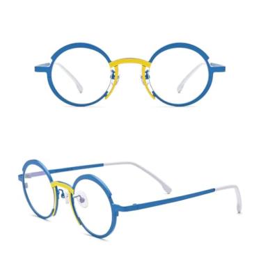 Imagem de Óculos de titânio puro arco-íris, armação feminina, redonda, transparente, armação masculina, óculos, C1Blue