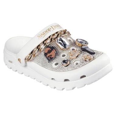 Imagem de Skechers Snoop Dogg feminino: Arch Fit Footsteps-Rolling N Gold Clog, Branco, 40