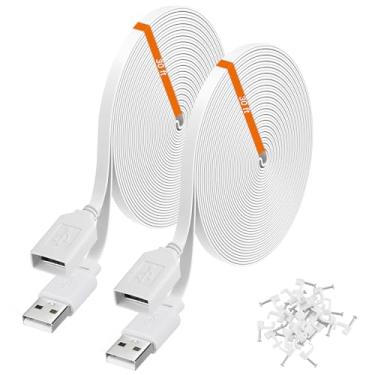 Imagem de Pacote com 2 cabos de extensão de 9 metros compatíveis com câmeras de segurança Wyze Cam v4, Wyze Cam Pan v3, Wyze OG, Wyze Cam v3 e v3 Pro - Cabo de carregamento USB plano de 9 m de comprimento macho