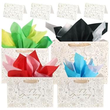 Imagem de suosicn Saco de presente de tamanhos variados com cartões comemorativos e papel de seda para aniversários, chás de panela, 2 pequenos, 21 cm, 1, médio, 26,2 cm, 1 grande, 32,5 cm (4 designs de dia)