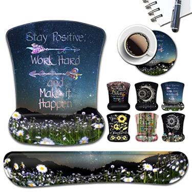 Imagem de Mouse pad ergonômico suporte de pulso, mouse pads céu estrelado com base de poliuretano antiderrapante para escritório em casa, trabalho, estudo, teclado de espuma de memória, descanso de pulso fácil digitação, trabalho positivo, citações inspiradoras