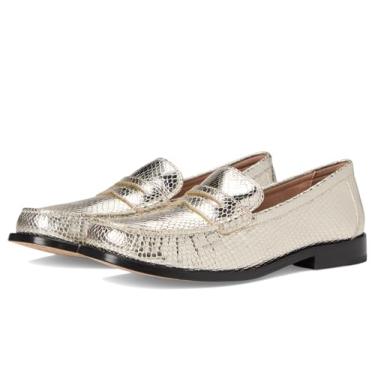 Imagem de Cole Haan Mocassins femininos Lana Lux Penny Remastered, Couro com estampa de cobra dourada, 10 Wide