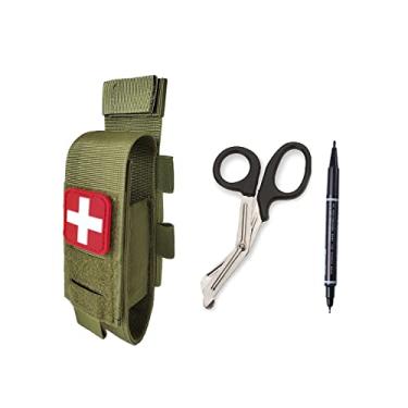 Imagem de Bolsa para torniquete tático TQ Tourniquet Case Trauma Medical Shear Pouch com tesouras e caneta (conjunto verde militar)