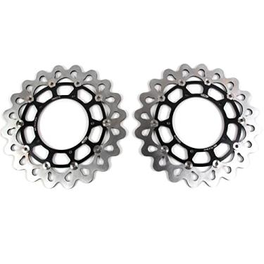 Imagem de 1 par de discos de freio dianteiros flutuantes compatíveis com Yamaha YZF R1 2004-2006 e 2015-2021, R6 2017-2020, FZ1 2006-2015, R1M 2015-2021, Vmax 1700 2009-2009-2015. 16, motocicleta preta Peças de