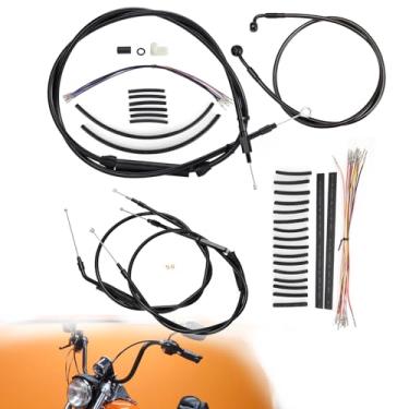 Imagem de TIGERSGATE Kit de cabos Dyna de 40,6 cm para guidão estendido CAN-Bus/fios de seta/embreagem/cabos do acelerador/linha de freio para Dyna FXD Super Glide, FXDWG Wide Glide, FXDL Low Rider, preto