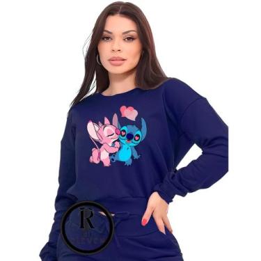 Imagem de Moletom Feminino Lilo e Stitch casal apaixonados Modelo Gola Careca Bl