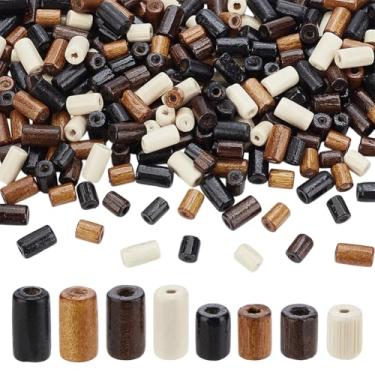 Imagem de AHANDMAKER 800 peças de contas de madeira natural de coluna, 2 tamanhos, 4 cores, contas espaçadoras de madeira para artesanato, contas de tubo de madeira soltas para colar de macramê, pulseira,