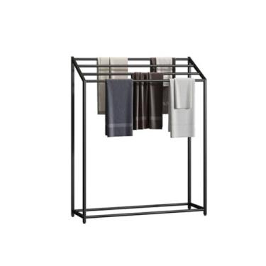 Imagem de Toalheiro de chão Toalheiro de banheiro de 4 camadas, suporte nórdico sem perfuração, armazenamento de cabeceira, toalheiro Toalheiro independente(Preto,Médio)