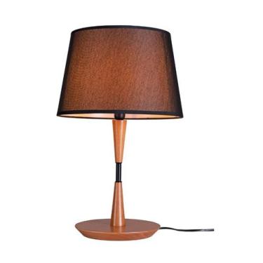 Imagem de Abajur Standard Pequeno Madeira Castanho Cúpula Preta Madelustre