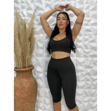 Imagem de Bermuda Legging Cós Alto Suplex Longa Lisa Moda Fitness Feminina Bermu