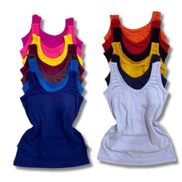 Imagem de Kit 5 Regata Feminina de Alça Larga Alça Grossa Básica Malha Suede - M