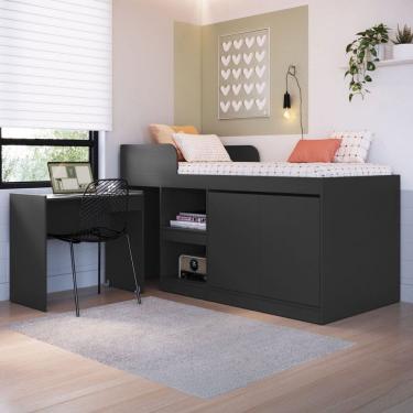 Imagem de Cama Solteiro Multifuncional Jamaica 2 Portas 1 Gaveta Grafite - Art In Móveis