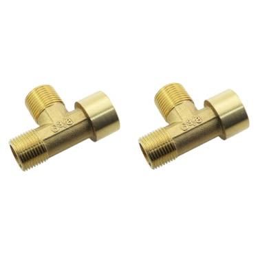 Imagem de KKUANG 2 peças de válvula em T de latão, fio fêmea e macho de 0,9 cm, encaixe em T, conexão de tubo de plástico de aço cobre para pia de banheiro, máquina de lavar, aquecedor de água, lava-louças