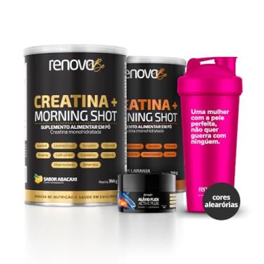 Imagem de Kit 2 Potes Creatina Monohidratada + Morining Shot Renova Be com Sabor + 1 Balm Alívio Dores massagem para relaxamento + 1 Coqueteleira Renova Be (144 gramas, 1 Abacaxi - 1 Laranja)