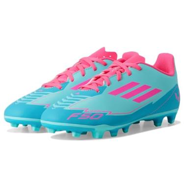 Imagem de adidas Tênis infantil unissex F50 Club Messi Firm Multi Ground, Flash Aqua/rosa lúcido/ciano lúcido, 13 Little Kid