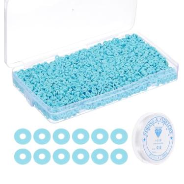 Imagem de PATIKIL 4000 unidades de kit de fabricação de pulseiras de contas de argila, 6 mm, contas espaçadoras de argila de polímero, disco, com cordão elástico para fazer joias de amizade, azul claro