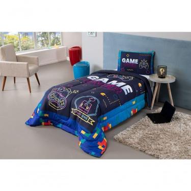 Imagem de Kit Edredom Plush Fofinho Infantil Dupla Face Dream 2 Peças Solteiro Video Game