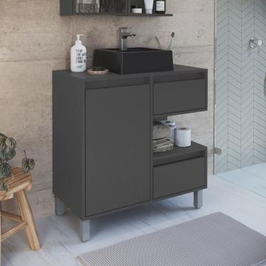 Imagem de Gabinete para Banheiro Com Cuba Preta 80cm 2 Gavetas 1 Porta 1 Nicho Paula