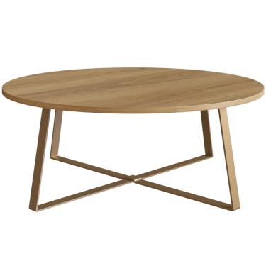 Imagem de Mesa de Centro Redonda Artesano 80 cm (largura) em mdp Hanover Estrutura Metálica em Aço Dourado