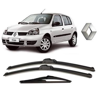 Imagem de Kit 3 Palhetas Limpador de Parabrisa Dianteiro + Traseiro Renault Clio ano 1999 ate 2012