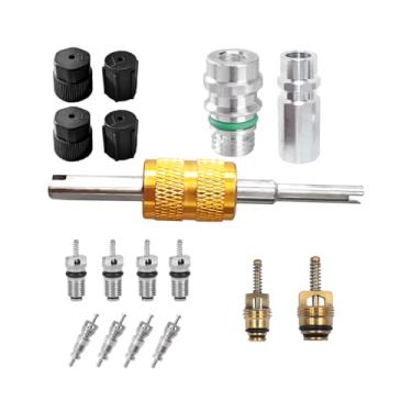 Imagem de Bittwee Kit de núcleo de válvula de ar condicionado de carro 17 peças, R12 R134a Núcleos de haste de válvula HVAC de veículo com ferramenta de remoção, conjunto de núcleo de válvula de refrigeração CA