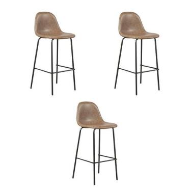 Imagem de Kit 3 Banquetas Tânia Marrom Vintage PU Rivatti