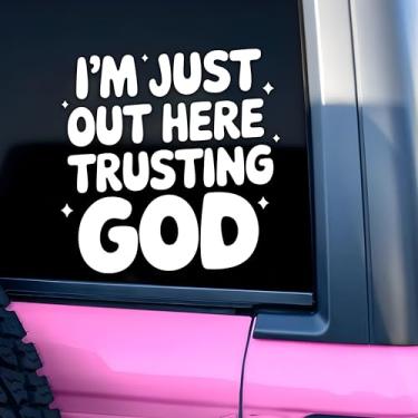 Imagem de Decalque de carro I'm Just Out Here Trusting God Funny Christian Jesus, Bible Car Window Accessories Affirmations Vinyl Waterproof 15 cm decalque de para-choque presentes para mãe, pai, amigo, colega