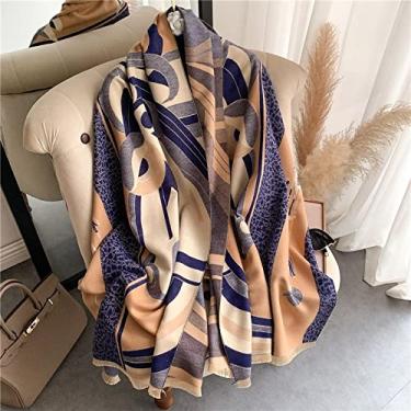 Imagem de Cachecol xaile grosso de caxemira hijab para mulheres estampado dupla face sólido pashmina xale e lenços de cabeça de luxo 2021 (cor: WYT221-5)