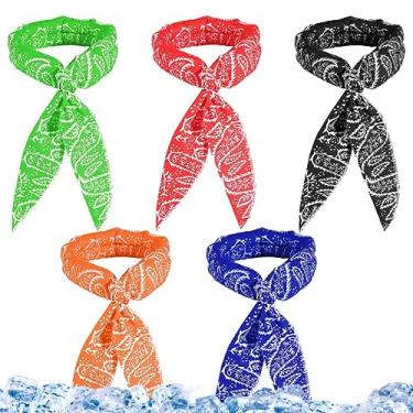 Imagem de Cachecol de pescoço refrescante de 5 peças para alívio rápido de resfriamento e alívio de longa duração, suprimentos de resfriamento de gelo frio para o verão quente e refrescante. Cachecol de pescoço