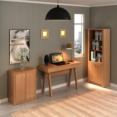Imagem de Kit Escritório Armário Escrivaninha Balcão de 2 Portas Amêndoa TecnoMobili