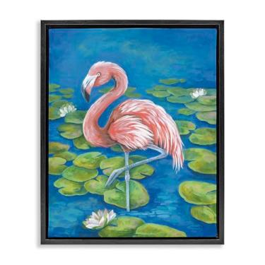 Imagem de Stupell Industries Arte de parede em tela flutuante com moldura preta de flamingo e lírio, design de Diane Kater, 43 x 53 cm