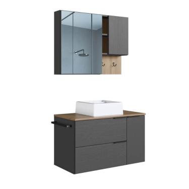 Imagem de Conjunto para Banheiro Gabinete Suspenso 80cm com Toalheiro Cuba e Espelheira Grafite