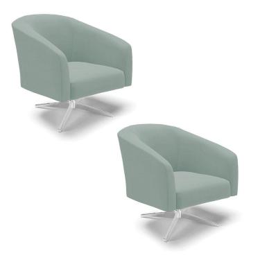 Imagem de Poltrona Decorativa Giratória Cromada Kit 2 Stella Cotelê Ext/veludo Menta D03 - D`rossi