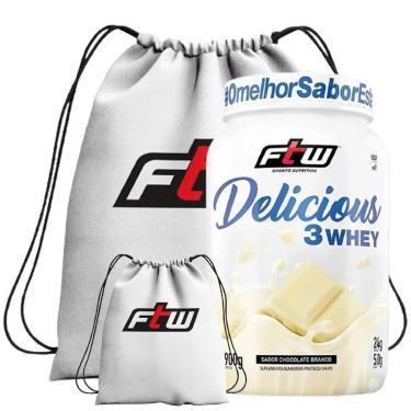 Imagem de DELICIOUS 3 WHEY 900G + MOCHILA IMPERMEAVEL ESPORTIVA BRANCA (CHOCOLATE BRANCO)-Unissex