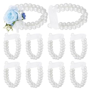 Imagem de SEWACC Pulseira de pérolas para noivas, 10 peças, suporte de corpete de pulso, pérolas artificiais com elástico para casamentos, formaturas, festas, eventos, cerimônias, decorações, 5.50X5.00X4.50CM
