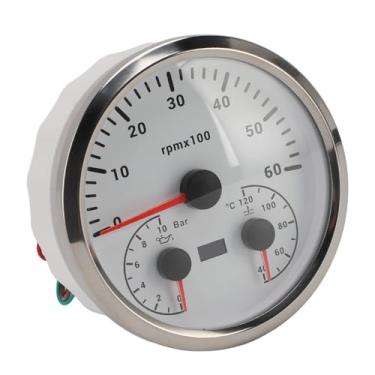 Imagem de 3 Polegadas de Tacômetro Elétrico Medidor de Pressão de água Temp Managão 4 3/8in 6000rpm 0 a 10bar 40 a 120 ℃ 7 Cores Iluminadas para o Caminhão de Iate RV (Moldão de prata de