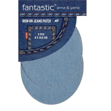 Imagem de Pacote com 2 remendos jeans para jeans azul gelo – Remendos ovais de reparo de joelho e cotovelo para jaquetas, calças e camisas – Tecido durável sem costura