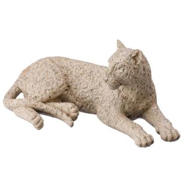 Imagem de Escultura Decorativa Poli-Resina Onça Deitada Bege Rafimex