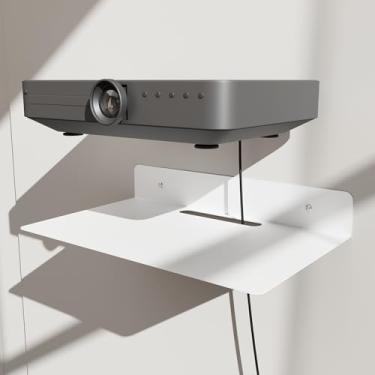 Imagem de PzewMo Prateleira flutuante de metal para parede, prateleira para projetor, caixa de TV a cabo, roteador, alto-falante, barra de som, câmera, jogos, exibição de decoração (branca, 32 x 20 cm)