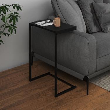 Imagem de Mesa Lateral de Apoio Industrial Sofá Charmme Ferro Preto e Tampo Preto