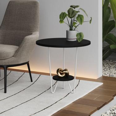 Imagem de Mesa Lateral Redonda Industrial Italy Ferro Branco e Tampo Preto