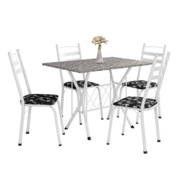 Imagem de Conj Mesa Com 4 Cadeiras 1,20m Branco/Granitado/Floral Preto