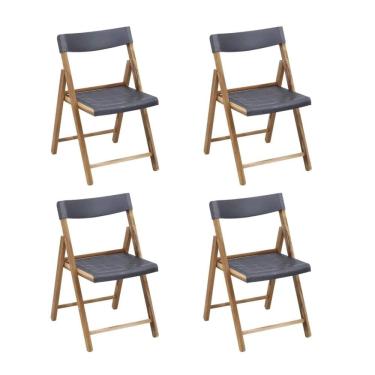 Imagem de Kit 4 Cadeiras Dobráveis Potenza Grafite em Madeira Teca com Acabamento Natural Tramontina 13797/992