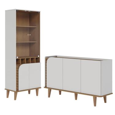 Imagem de Balcão Buffet E Cristaleira Com Adega Madrid C05 Off White Matte-freijó - Mpozenato