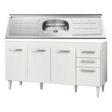 Imagem de Balcão Gabinete áustria E Pia Inox 160cm 4 Portas - Lumil Móveis Branco
