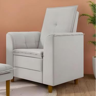 Imagem de Poltrona Para Sala Confortável Decorativa Isa Linho Cinza