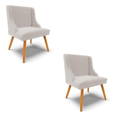 Imagem de Kit 2 Cadeiras Estofadas Para Sala De Jantar Pés Palito Lia Veludo Cinza - Ibiza