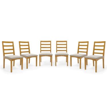 Imagem de Kit Com 6 Cadeiras Cecília Madeira Maciça Assentos Estofados Para Mesa De Jantar Veludo Bege 102